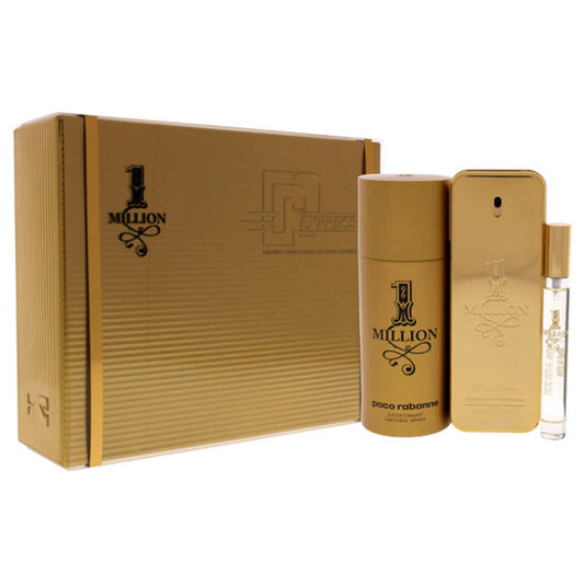 Paco Rabanne 1 Million by Paco Rabanne for Men - 3 Pc Gift Set 3.4oz EDT Spray, 0.34oz EDT Spray, 5.1oz Deodrant Spray - Luxurious Fragrance Available Online in Hong Kong & China