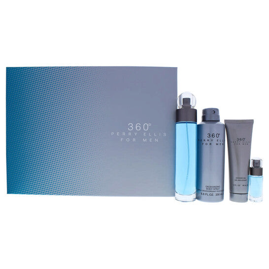 Perry Ellis 360 by Perry Ellis for Men - 4 Pc Gift Set 3.4oz EDT Spray, 6.8oz Deodorizing Body Spray, 3.0oz Shower Gel, 0.25oz EDT Spray (Wholesale) - Luxurious Fragrance Available Online in Hong Kong & China