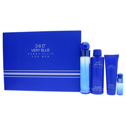 Perry Ellis 360 Very Blue by Perry Ellis for Men - 4 Pc Gift Set 3.4oz EDT Spray, 7.5ml EDT Spray, 6.8oz Body Spray, 3oz Shower Gel (Wholesale) - Luxurious Fragrance Available Online in Hong Kong & China