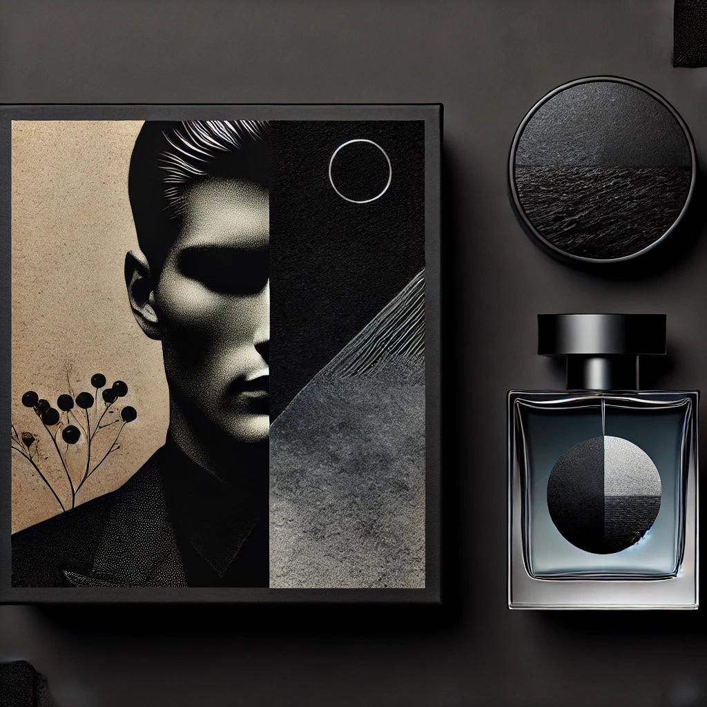 A minimalist, sleek image with hints of masculinity and restraint, combining soft textures with powerful undertones. This fragrance collection embodies discipline and elegance, with deep tones and sophisticated textures that suggest power without excess.