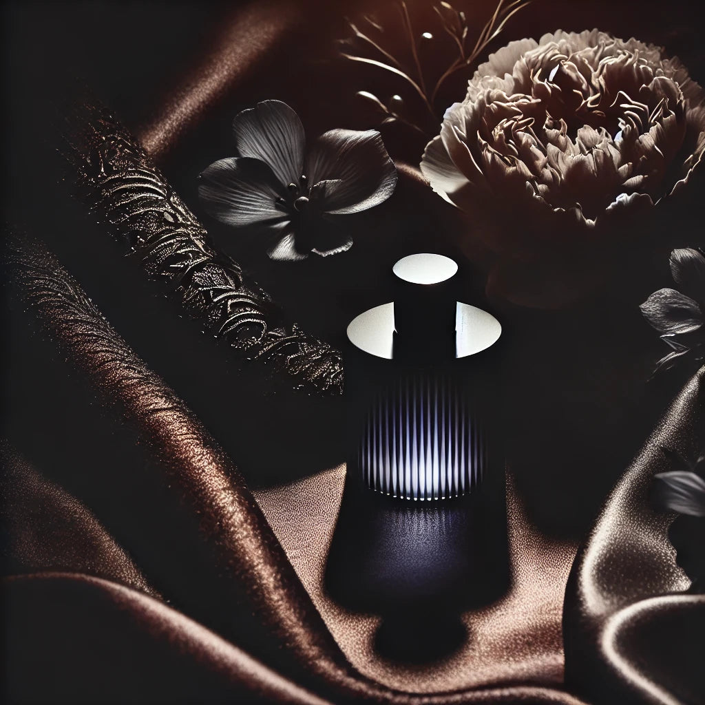 A collection of luxurious and minimalist fragrance bottles arranged elegantly, with soft lighting and a neutral background, representing a serene and calming sleep-inspired fragrance theme