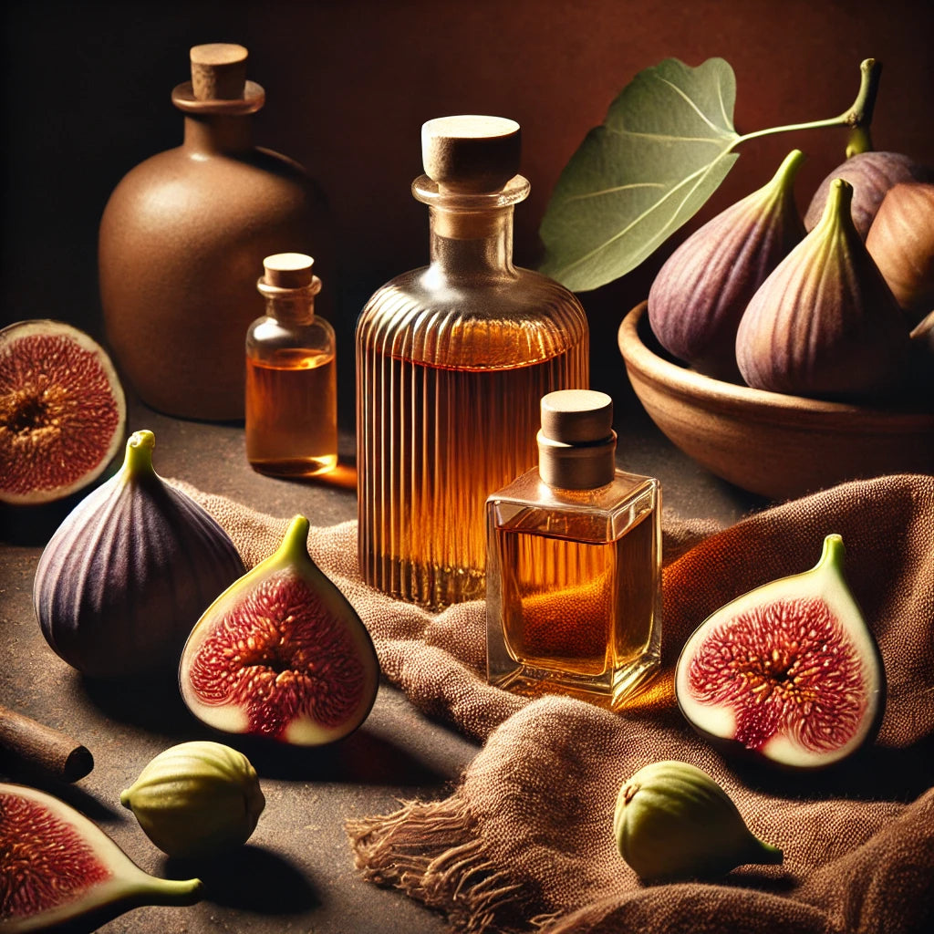 A rich, warm scene with earthy tones and subtle textures, evoking the lush, juicy essence of figs.