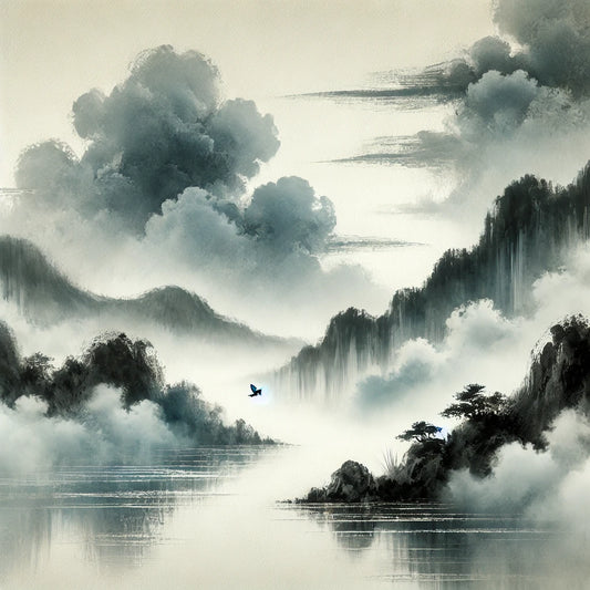 Elegant and mysterious fragrance collection inspired by ancient Chinese aesthetics, featuring ink-wash artistry and misty landscapes, perfect for those seeking an air of poetic elegance and subtlety.