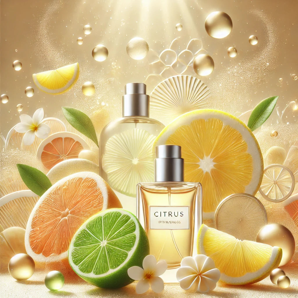 A refreshing burst of citrus lemons surrounded by greenery, symbolizing the vibrant and energizing scent of lemon-based fragrances, ideal for a refreshing niche perfume collection.