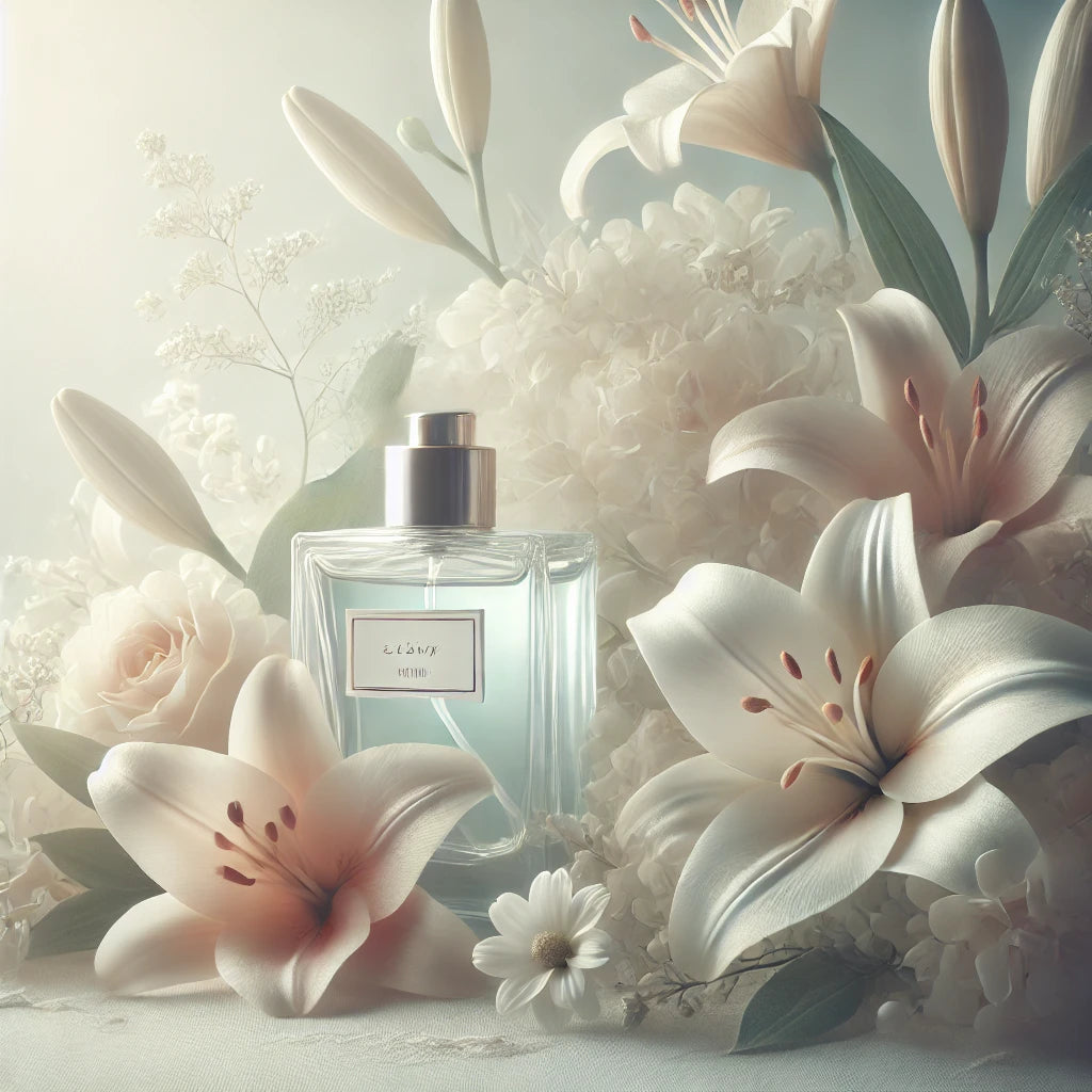 A delicate, floral scene with soft, ethereal lighting and elegant textures, evoking the pure and graceful beauty of lilies.