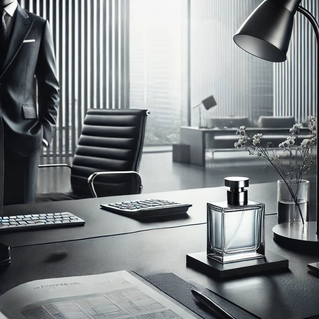 A professional and sophisticated scene with clean lines, subtle textures, and an air of confidence, reflecting the refined elegance and empowerment of a workplace environment.