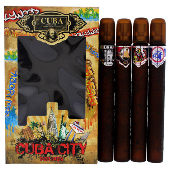 Cuba City by Cuba for Men - 4 Pc Gift Set 1.17oz Hollywood EDP Spray, 1.17oz Miami EDP Spray, 1.17oz Las Vegas EDP Spray, 1.17oz New York EDP Spray (Wholesale) - Luxurious Fragrance Available Online in Hong Kong & China