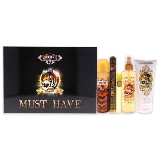 Cuba Must Have Tiger by Cuba for Women - 5 Pc Gift Set 3.3oz EDP Spray, 1.17oz EDP Spray, 0.5oz EDP Spray, 6.6oz Body Spray, 6.6oz Body Splash (Wholesale) - Luxurious Fragrance Available Online in Hong Kong & China