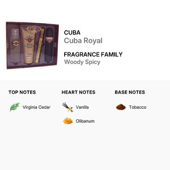Cuba Royal by Cuba for Men - 4 Pc Gift Set 3.4oz EDT Spray, 1.7oz EDT Spray, 3.3oz After Shave, 6.7oz Shower Gel - Luxurious Fragrance Available Online in Hong Kong & China