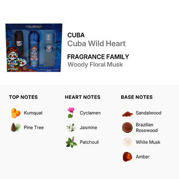 Cuba Wild Heart by Cuba for Men - 3 Pc Gift Set 3.4oz EDT Spray, 3.3oz After Shave, 6.7oz Body Spray (Wholesale) - Luxurious Fragrance Available Online in Hong Kong & China