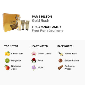 Paris Hilton Gold Rush by Paris Hilton for Women - 4 Pc Gift Set 3.4oz EDP Spray, 0.20oz EDP Rollerball, 3oz Body Lotion, 3oz Shower Gel (Wholesale) - Luxurious Fragrance Available Online in Hong Kong & China