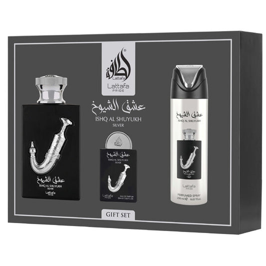 Lattafa Men's Ishq Al Shuyukh Silver Gift Set Fragrances - Luxurious Fragrance Available Online in Hong Kong & China