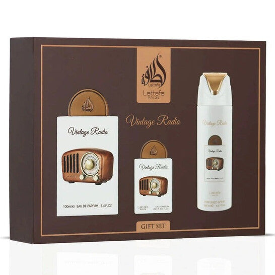 Lattafa Unisex Pride Vintage Radio 3pcs EDP Gift Set Fragrances (Wholesale) - Luxurious Fragrance Available Online in Hong Kong & China