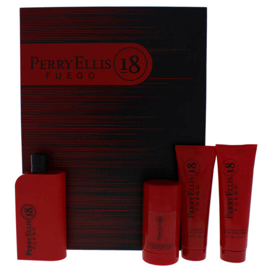 Perry Ellis 18 Fuego by Perry Ellis for Men - 4 Pc Gift Set 3.4oz EDT Spray, 3oz Shower Gel, 3oz After Shave Balm, 2.75oz Deodrant Stick (Wholesale) - Luxurious Fragrance Available Online in Hong Kong & China