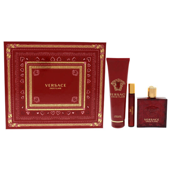 Versace Eros Flame by Versace for Men - 3 Pc Gift Set 3.4oz EDP Spray, 0.3oz EDP Spray, 5.0oz Shower Gel (Wholesale) - Luxurious Fragrance Available Online in Hong Kong & China